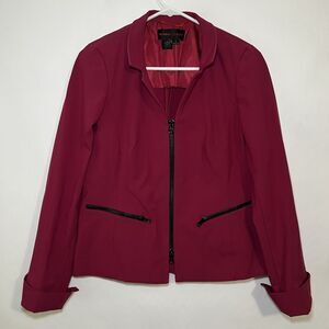 Nina McLemore Zip Up Blazer Jacket Womens Size 0 Pink Zipper Pockets Cuffed EUC
